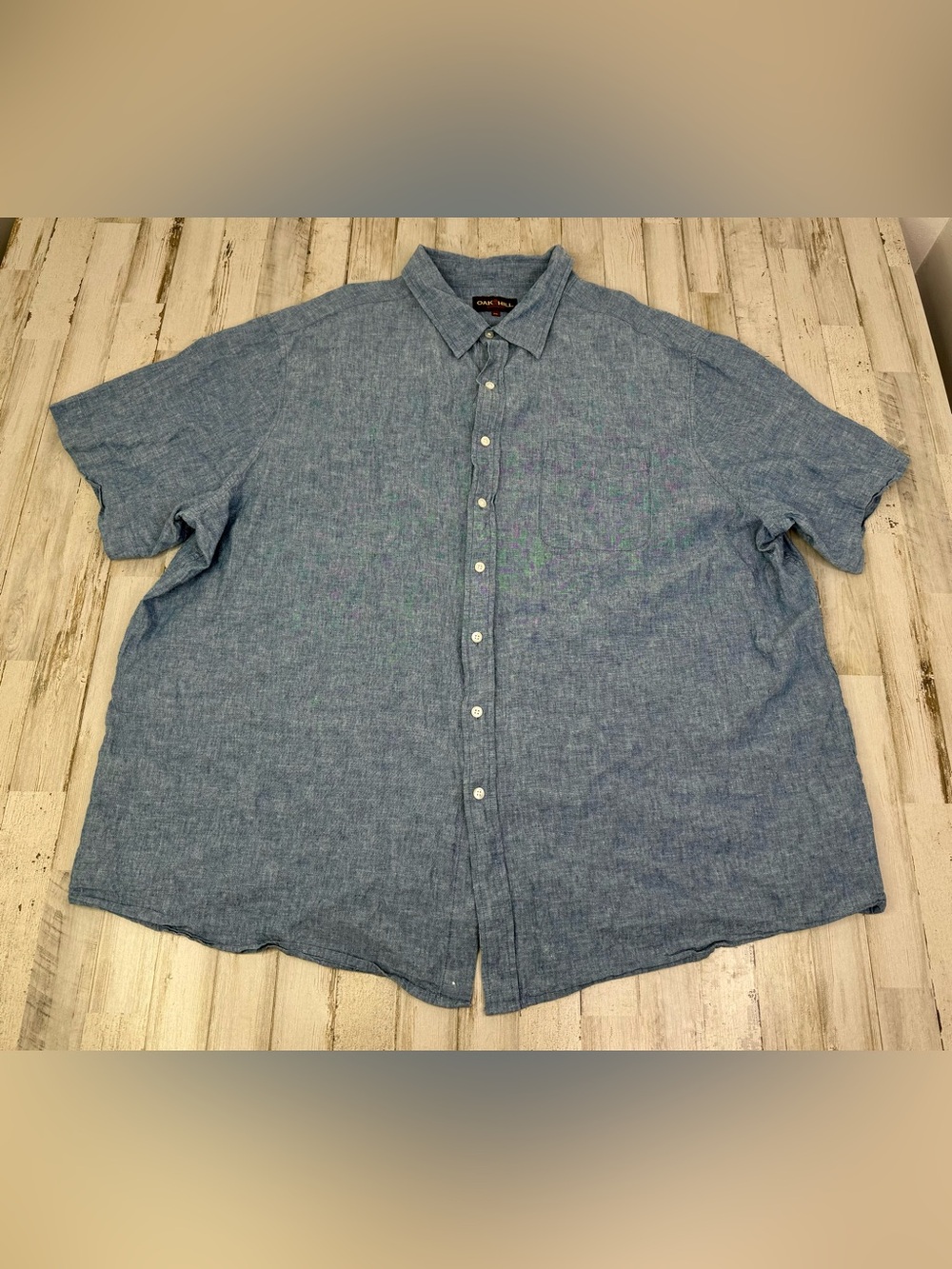 Oak Hill Linen Blend Button Up Shirt Mens 3XL Blue Short Sleeve